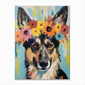 German Shepherd Portrait With A Flower Crown, Matisse Painting Style 1 Canvas Print