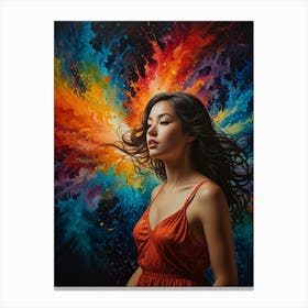 Girl With A Rainbow Splash Canvas Print