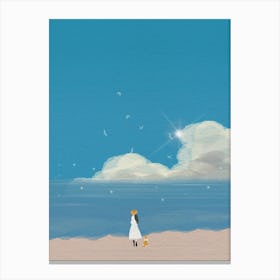 Minimal art illustration Girl On The Beach Canvas Print