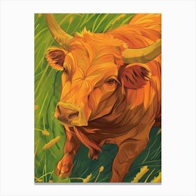 Bull In The Grass Canvas Print