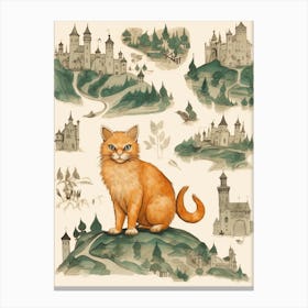 Medieval Style Cat & Castles Canvas Print