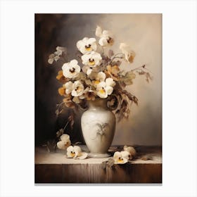 Pansy, Autumn Fall Flowers Sitting In A White Vase, Farmhouse Style 4 Canvas Print