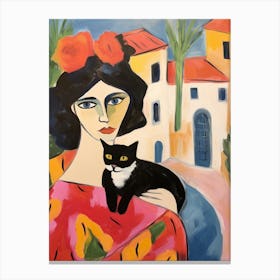 Painting Of A Cat In Malaga Spain 1 Canvas Print