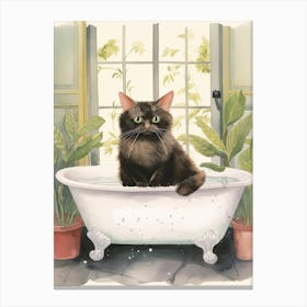 Black Cat In Bathtub Botanical Bathroom 8 Canvas Print