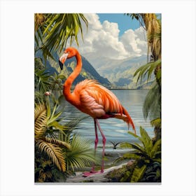Greater Flamingo South America Chile Tropical Illustration 3 Canvas Print