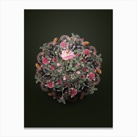 Vintage Anemone Flowered Sweetbriar Rose Flower Wreath on Olive Green Canvas Print