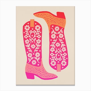 Cowgirl Boots   Hot Pink Ombre Canvas Print