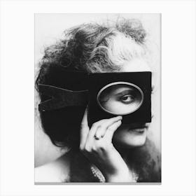 Woman With A Mask from a Picture Frame, Black and White Old Photo Canvas Print