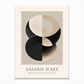 Galerie D'Art Abstract Geometric Circle Beige And Black 3 Canvas Print