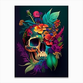 Skull With Vibrant Colors 3 Botanical Canvas Print