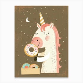 Unicorn Eating Rainbow Sprinkled Donuts Muted Pastels 1 Canvas Print