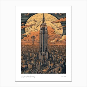 Empire State Building  New York Woodblock 2 Watercolour Travel Poster Canvas Print