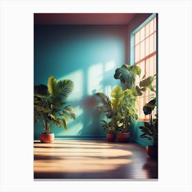 Cyan Room With Plants Canvas Print