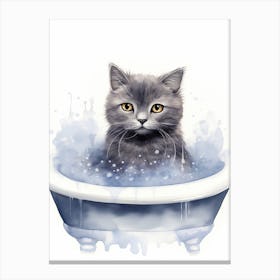 Chartreux Cat In Bathtub Bathroom 2 Canvas Print