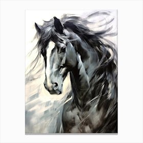 Horse Painting Black And White Close Up Canvas Print