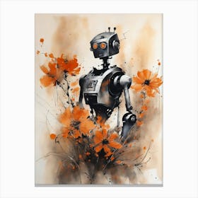 Robot Abstract Orange Flowers Painting (2) Canvas Print