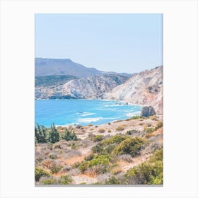 Milos, Greece I Wild bohemian boho beach Tsigrado photography in the Cyclades mountains on the Mediterranean Sea for greek landscape skyline in Fyriplaka with pastel coastal summer aesthetic vibes fine art photo Canvas Print