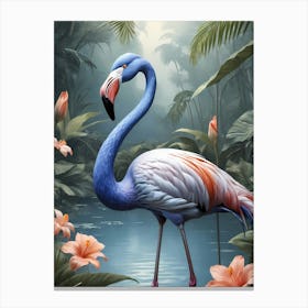 Floral Blue Flamingo Painting (30) Canvas Print