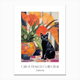 Cats & Flowers Collection Calla Lily Flower Vase And A Cat, A Painting In The Style Of Matisse 1 Canvas Print
