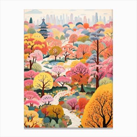 Osaka Castle Park, Japan In Autumn Fall Illustration 1 Canvas Print
