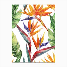 Bird Of Paradise Watercolor Seamless Pattern Canvas Print