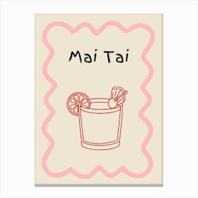 Mai Tai Doodle Poster Pink & Red Canvas Print