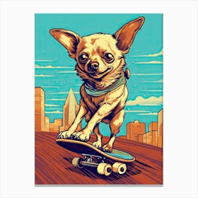 Chihuahua Dog Skateboarding Illustration 2 Canvas Print