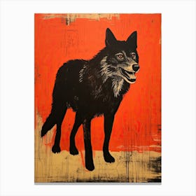 Wolf, Woodblock Animal  Drawing 3 Canvas Print