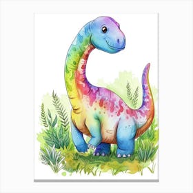 Rainbow Watercolour Camarasaurus Dinosaur 1 Canvas Print