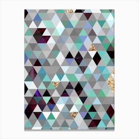 Abstract Geometric Triangle Pattern in Teal Blue and Glitter Gold n.0011 Canvas Print