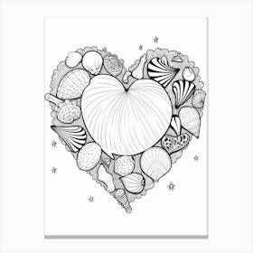 Minimalist Sea Shell Heart Linework Illustration Canvas Print