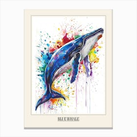 Blue Whale Colourful Watercolour 1 Poster Canvas Print