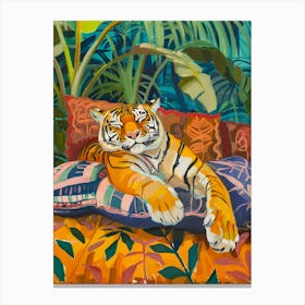 Oil Painting Tiger Sleeping 14 Canvas Print