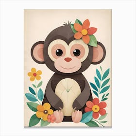 Floral Baby Monkey Nursery Illustration (23) 1 Canvas Print