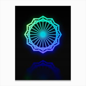 Neon Blue and Green Abstract Geometric Glyph on Black n.0295 Canvas Print