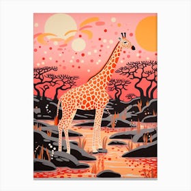 Giraffe In The River At Sunrise 1 Canvas Print