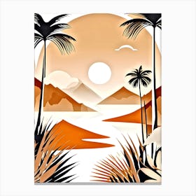 Desert Landscape With Palm Trees Canvas Print