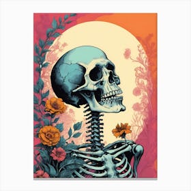 Floral Skeleton In The Style Of Pop Art (11) Canvas Print