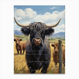 Black Bull & Highland Cow Illustrations Canvas Print