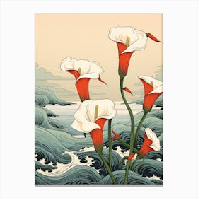 Great Wave With Calla Lily Flower Drawing In The Style Of Ukiyo E 4 Canvas Print