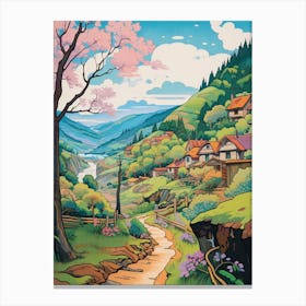 Mestia To Ushguli Trail Gerogia 3 Hike Illustration Canvas Print