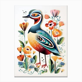 Scandinavian Bird Illustration Wood Duck 2 Canvas Print