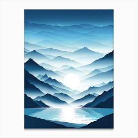 Abstract Mountains And Lake Landscape, vector art Canvas Print