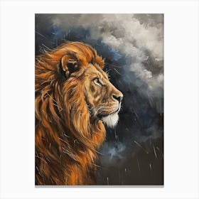 African Lion Facing A Storm Acrylic Painting 3 Canvas Print