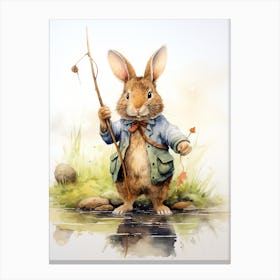 Bunny Fishing Rabbit Prints Watercolour 4 Canvas Print