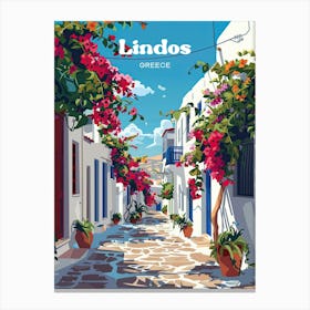 Lindos Greece Aegean Digital Travel Illustration Canvas Print