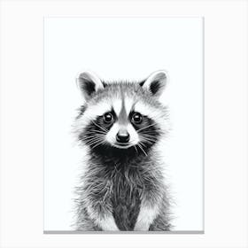 Raccoon Black And White Illustration 2 Canvas Print