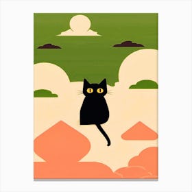 Japanese Black Cat Motif Canvas Print