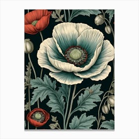 Poppies On Black Background Canvas Print