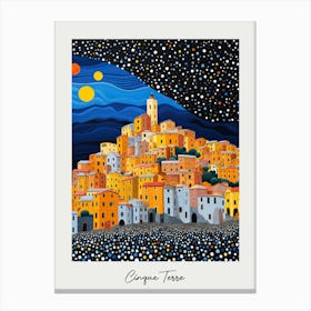 Poster Of Cinque Terre, Italy, Illustration In The Style Of Pop Art 4 Canvas Print